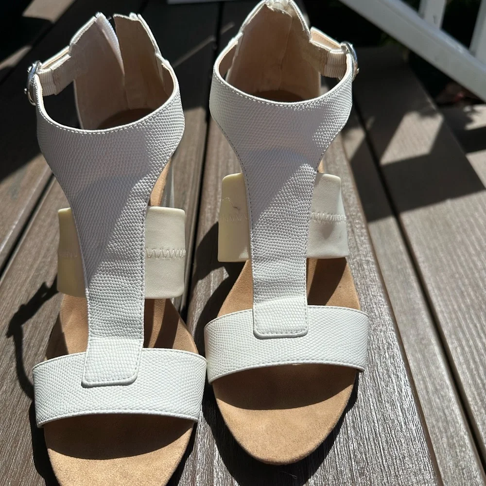 Alfani White and Cream Wedge Sandals for Women Strappy Open Toe - Picture 3 of 9
